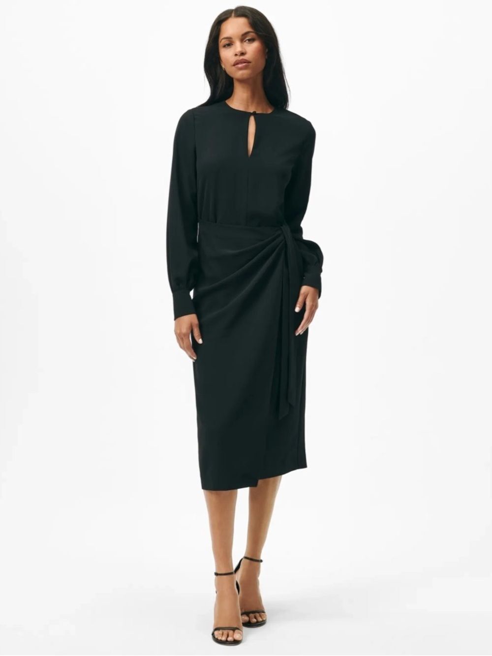 Brooks Brothers Black Keyhole Bow Waist Balloon Sleeve Midi Dress 0 NWOT